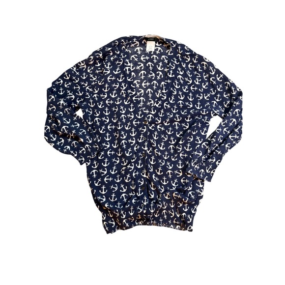 J. Crew Sweaters - J Crew Navy White Anchor Print Cardigan Sweater Women's Size S V Neck Button Up